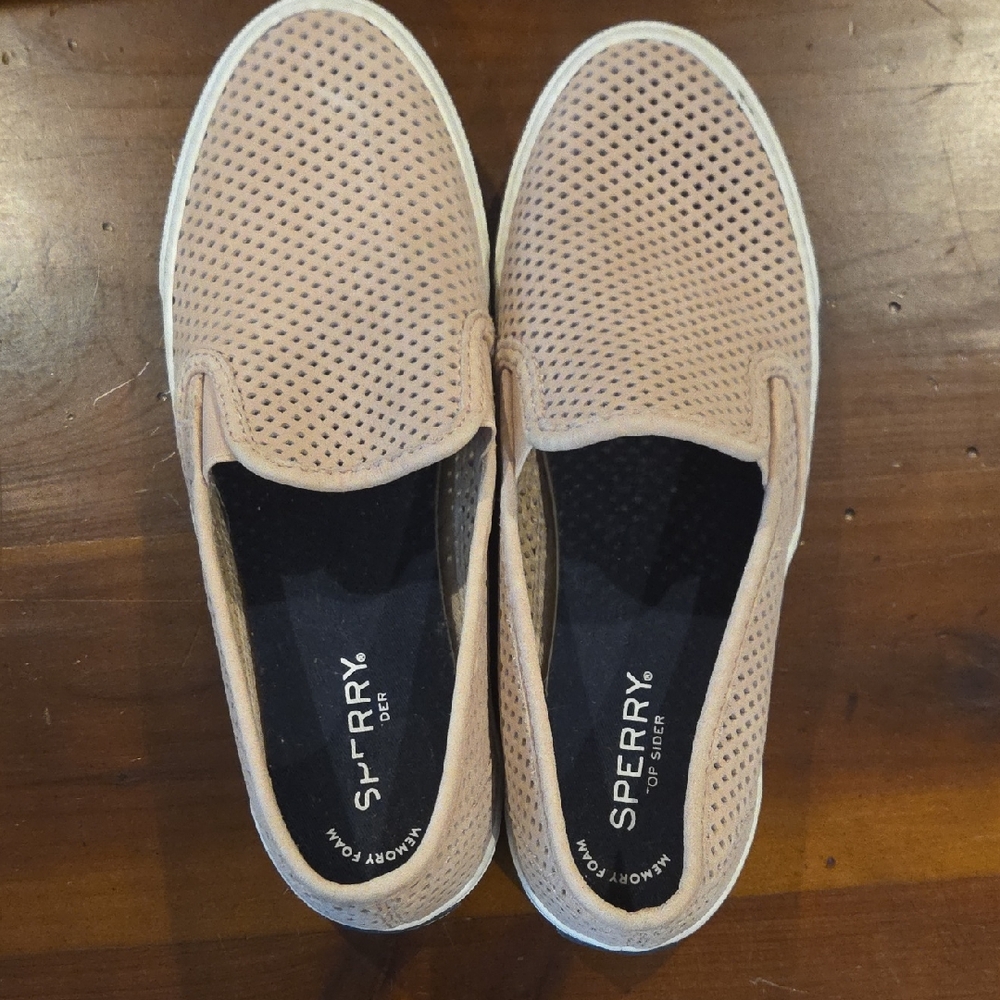 Sperry Women's Beige Perforated Slip-On Loafers